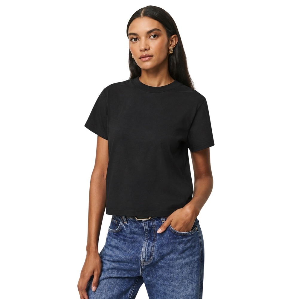 Reformation Rowan Crew Tee Black S Organic Cotton Boxy Cropped Minimalist